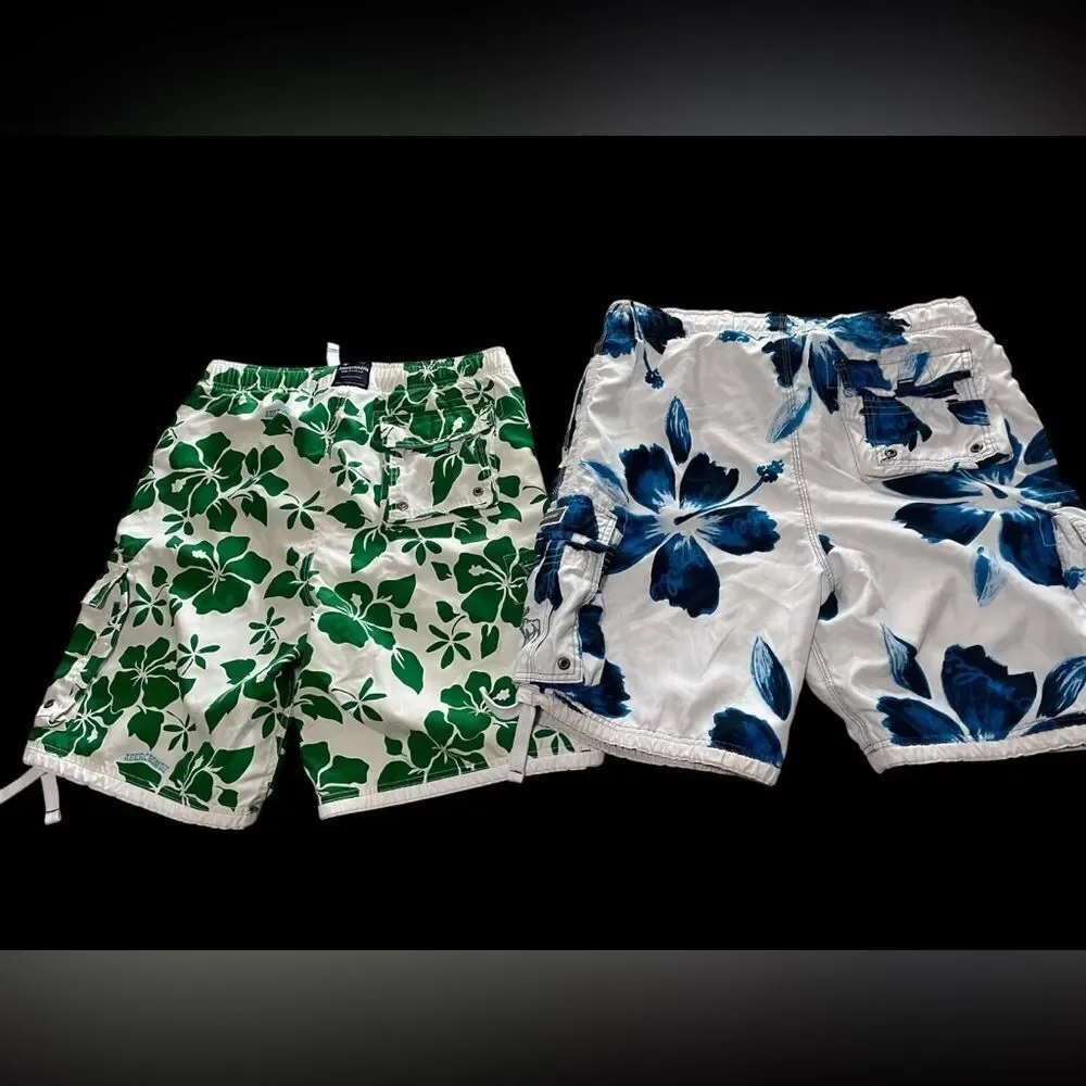 Abercrombie & Fitch Tugged XL Green and Blue lined Cargo‎ Shorts